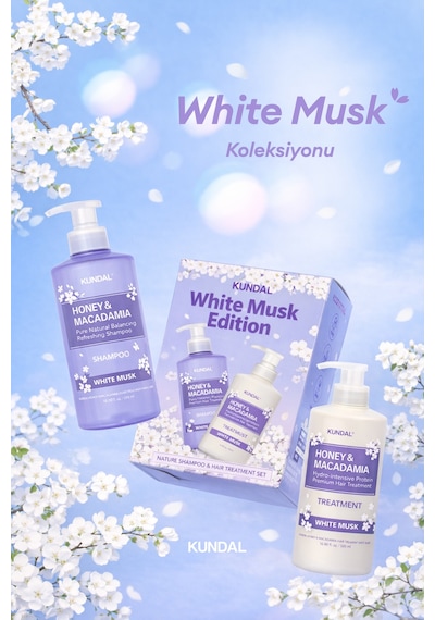 Canlandırıcı Saç Bakım Seti Kundal Honey & Macadamia Nature Shampoo+treatment-white Musk Edition