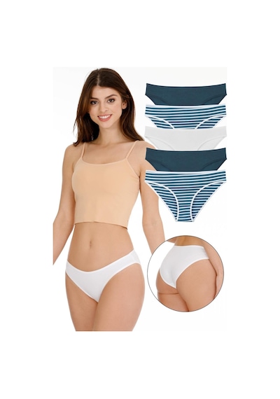 Sensu Kadın Çizgili Karışık Renkler Slip Külot 5'li Paket Set - Kts3051 Yeşil