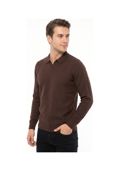 Foterman Erkek Spor Polo Yaka Mevsimlik Kazak Bgl-st05444 Kahverengi