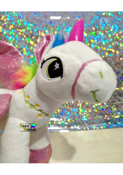 Sevimli Hayvan Peluş Oyuncak At Boynuzlu At Unicorn Pony 25Cm Byz