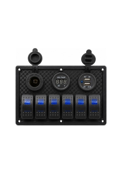 Labarka 6'lı Switch Panel USB + Çakmaklık + Voltmetre Mavi LED'li