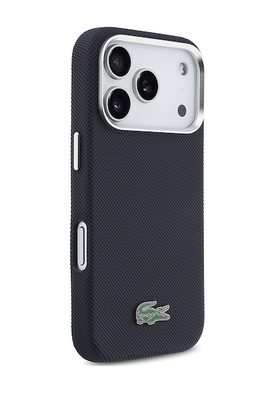 Apple iPhone 17 Pro Kılıf Lacoste Lisanslı M-safe Uyumlu Pvc Pike Desenli İkonik Timsah Logolu Lacivert