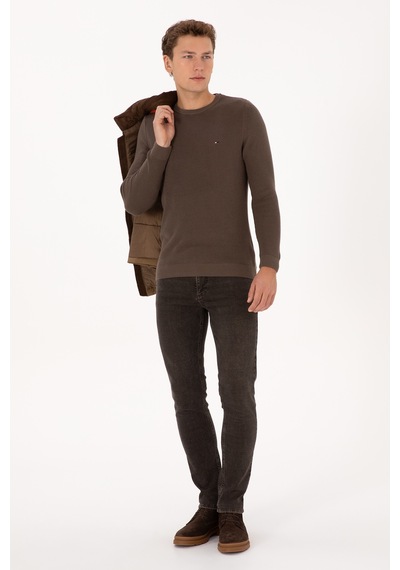 U.S. Polo Assn. Erkek Slim Fit Bisiklet Yaka Vizon Basic Kazak 50313667-VR052 U.S. Polo Assn. Erkek Slim Fit Bisiklet Yaka Vizon Basic Kazak 50313667-VR052