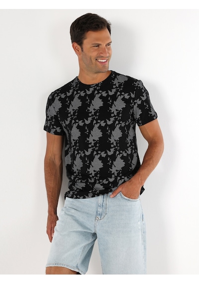Colin'S Regular Fit Bisiklet Yaka Baskılı Siyah Erkek Kısa Kol Tişört Cl1064510_Q1.V1_Blk