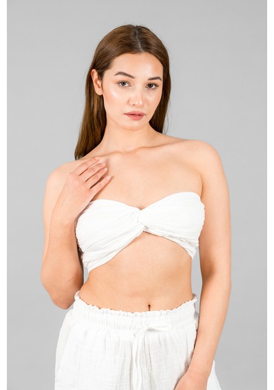 Asc Sun Kadın Müslin Crop Top Beyaz