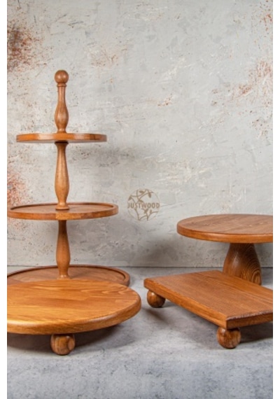 Justwood 4lü 3 Katlı Kek Standı, 29 Cm Pastalık, 29 Cm Risus, 17x