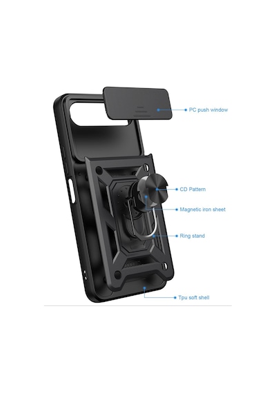 Teleplus İnfinix Hot 60i 5g Kılıf Magnetik Standlı Kamera Korumalı Slide Sürgülü Cover Kapak Lacivert