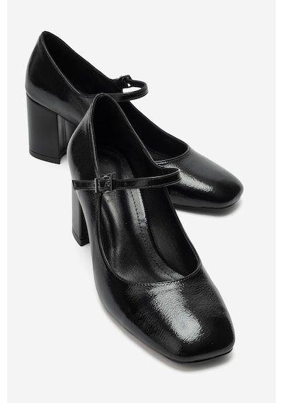 Luvi Shoes Nıcho Siyah Kırışık Rugan Kadın Kalın Topuklu Ayakkabı