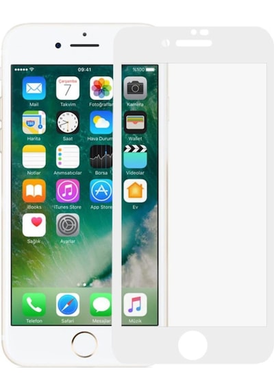 Apple Uyumlu   iPhone 6s Tam Kaplayan Temperli Ekran Koruyucu Cam - Beyaz
