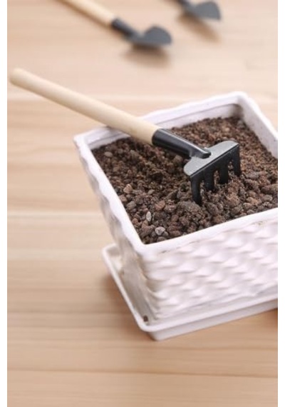 Metal 3 Parça Mini Bitki Bahçe Hobi Saksı Bakım Kazma Kürek Tırmık Set Cin702
