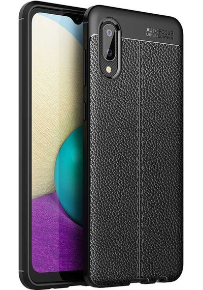 Noktaks - Galaxy A02 Uyumlu Kılıf Deri Dikiş Görünümlü Niss Karbon Silikon Kapak - Siyah - T16721
