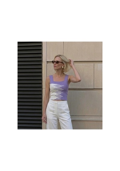 Onno Style Women Kare Yaka Kolsuz Askılı Kadın Bluz Mor