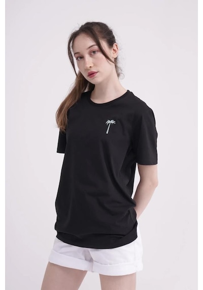 The Socks Company 23scts228u Palmiye Nakışlı Bisiklet Yaka Siyah Tshirt 001