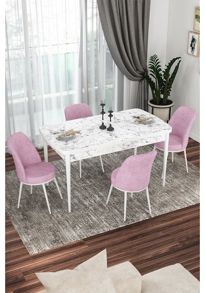 Canisa Concept Kor Serisi 70x114 Açılabilir Mutfak Masası Takımı Beyaz Mermer Desen Masa 4 Pembe Sandalye Masa Beyaz Mermer Desenli Sandalyeler Pembe Canisa Concept Kor Serisi 70x114 Açılabilir Mutfak Masası Takımı Beyaz Mermer Desen Masa 4 Pembe Sandalye Masa Beyaz Mermer Desenli Sandalyeler Pembe