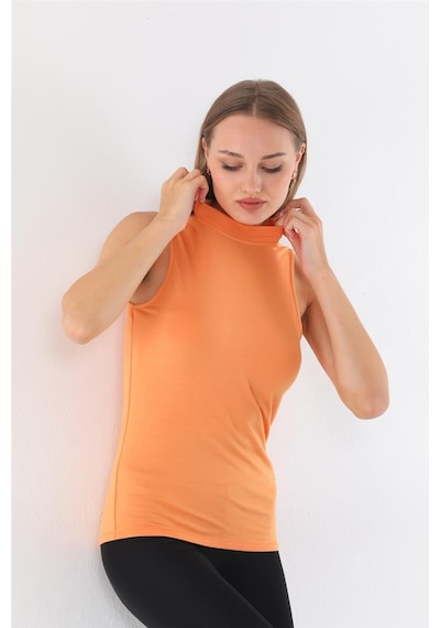 Kadın Viscon Kolsuz Tişört-muskmelon Oranj Turuncu