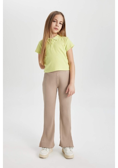 DeFacto Kız Çocuk Slim Fit Dar Kesim Polo Yaka Basic Düz Fitilli Kaşkorse Kısa Kollu Tişört Z7794A624SMGN664