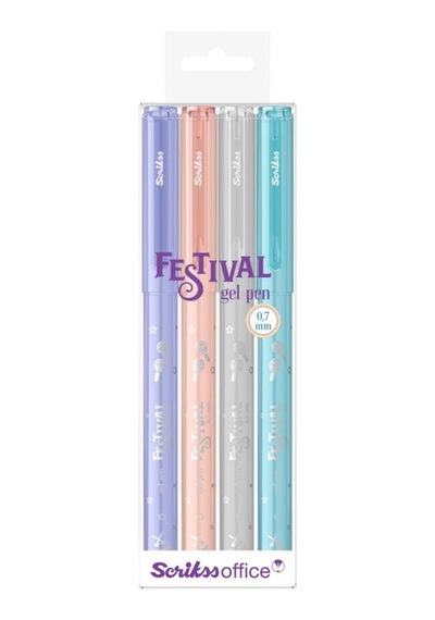 Scrikss Festival Jel Tükenmez Kalem 0.7 Mm Pastel Renkler 4'lü Blister Çok Renkli