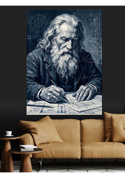 Plan Çizen Leonardo Da Vinci Dekoratif Kanvas - Mdf Ahşap Tablo