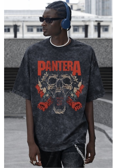 Pantera Mouth For War Rock Metal Müzik Grubu Baskılı Unisex Overs Siyah