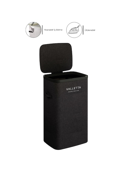 Paloma 60l Tek Yıkanabilir Bölmeli Katlanabilir Kumaş Kirli Çamaşır Sepeti Ink Black