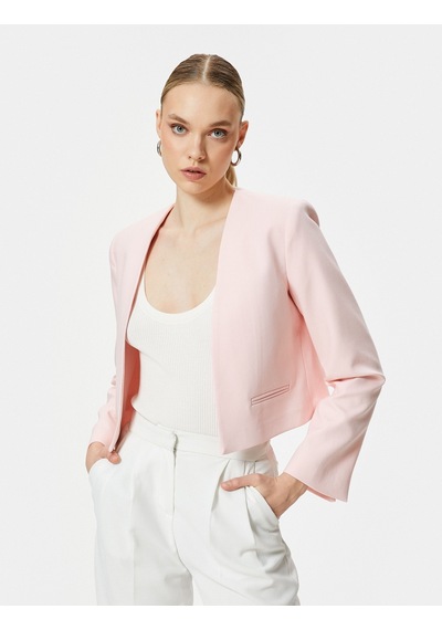 Koton Crop Blazer Ceket Yakasız Cepli Pudra 4sak50044uw 4SAK50044UW272 Pudra