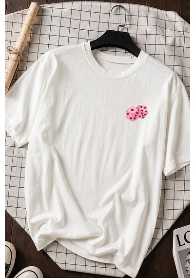 Spoyi Love Mood Tasarımlı %100 Pamuk Yarım Oversize Beyaz T-shirt
