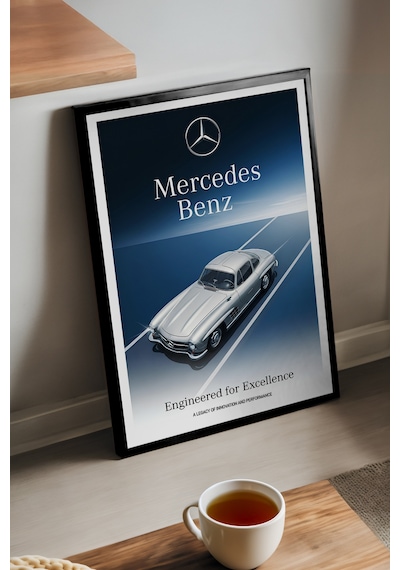 Mercedes Benz Siyah Ahşap Çerçeveli Poster, Dekoratif Araba Duvar Tablosu