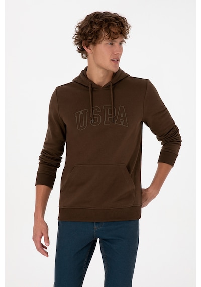 U.S. Polo Assn. Erkek Regular Fit Kapüşonlu Kahverengi Basic Sweatshirt 50315663-VR029
