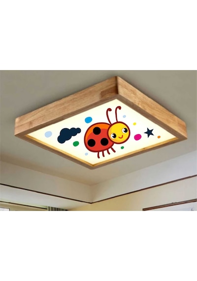 Ahşap Çerçeve Led Tavan Avize 60X60Cmugurböcegi Beyaz