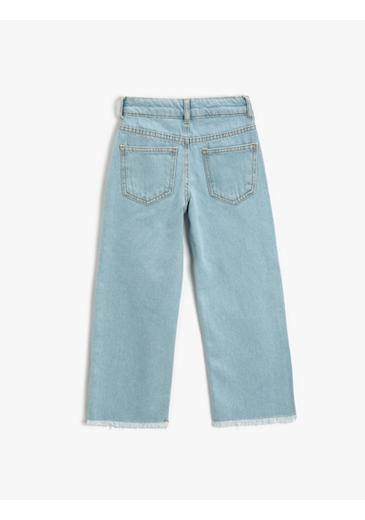 Koton Bol Paça Kot Pantolon Pamuklu Cepli - Boot Cut Jean Beli Ayarlanabilir Lastikli Lıght Indıgo 3skg40017ad Açık Mavi