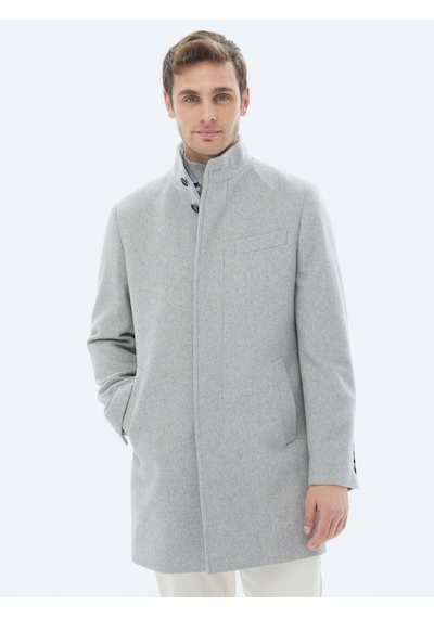 Kip Gri Regular Fit Casual Dokuma Palto Gri