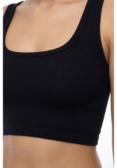 Penti Siyah Seamless Dikişsiz Kare Yaka Crop Üst