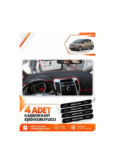 Kia Venga 2009-2011 Uyumlu Ön Torpido Koruma Koruyucu Kılıfı Halısı Örtüsü - Siyah Kırmızı