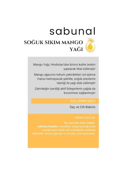 Sabunal Mango Yağı - Soğuk Sıkım Ham İşlenmemiş Raw Virgin Mango Butter 100 G