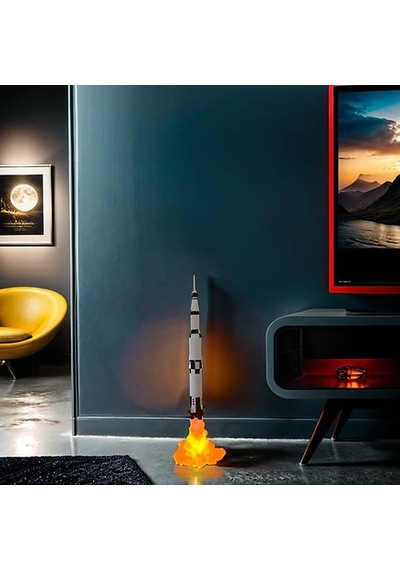 Saturn V Roket Gece Lambası Dekoratif Ve Özel Hediye Çok Rekli - Beyaz