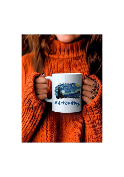 Kişiselleştirilebilir Van Gogh Yıldızlı Gece The Starry Night Tasarımlı Beyaz Kupa Bardak - 330 Ml Çok Renkli - 876202306 Çok Renkli - 876202306 Çok Renkli