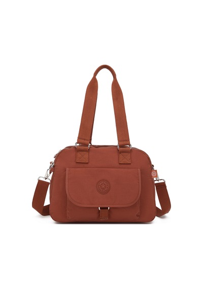 Smart Bags Orta Boy Çok Cepli Su Geçirmez Hafif Krınkıl Kumaş Kadın Omuz Çantası Kiremit