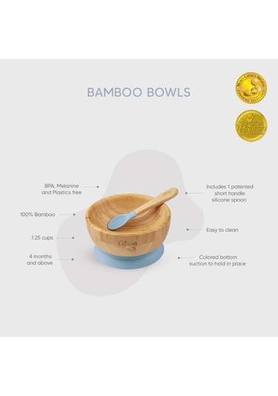 Citron Vakum Tabanlı Organik Bambu Kase Seti - Blue 1073605