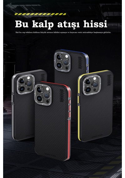 Joko Apple Uyumlu iPhone 15 Pro Kılıf Aramid 600d Kevlar Karbon Fiber Magsafe Kapak - Sarı Sarı