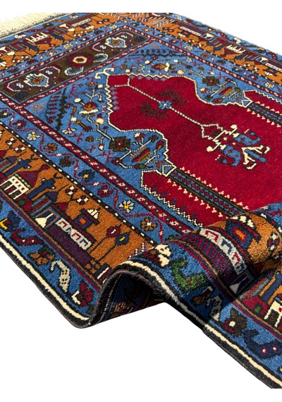 Özel Dokuma Üst Düzey Yahyalı Seccade 97x160 Kök Boya %100 Yün Namazlık Lacivert