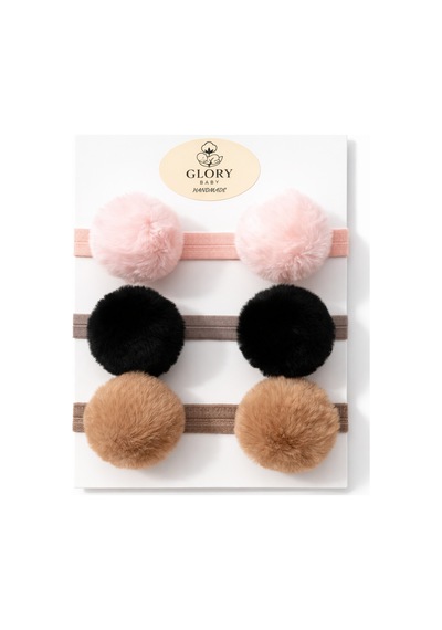 Kız Çocuk Bebek Ponponlu Bandana 3'lü Set Pembe-siyah-kahve Pembe-siyah-kahve