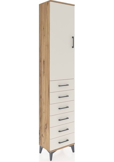 Arges Dolap 3 Raflı 6 Çekmeceli Tek Kapaklı 44x30x221 Çam-aytaşı Çam
