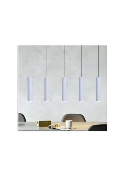 Mylights Sıralı Masaüstü Beşli 5 Li 120 Cm Mat Beyaz Gün Işığı Led Ampullü Led Avize Masa Üstü Led S Siyah