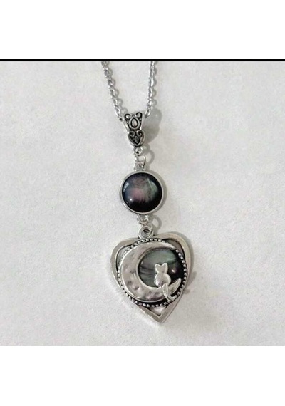 Dükkan Design Black Moonstone Kedili Kolye Siyah - Gümüş