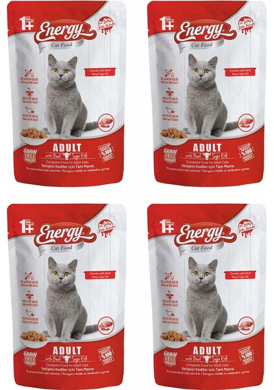 Energy Sığır Etli Yetişkin Yaş Pouch Kedi Maması 4 x 85 G