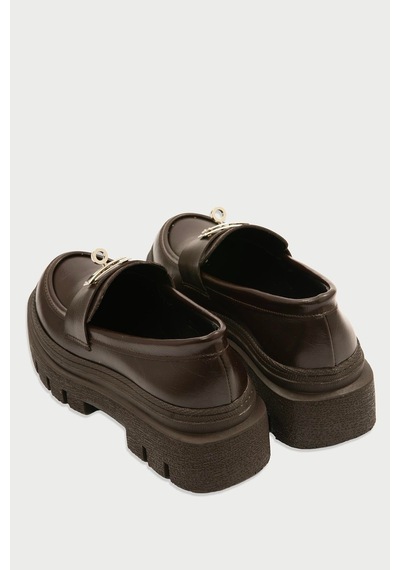Kadın Deri Loafer Kalın Comfort Tabanlı Metal Tokalı Kahve Vareen Kahverengi