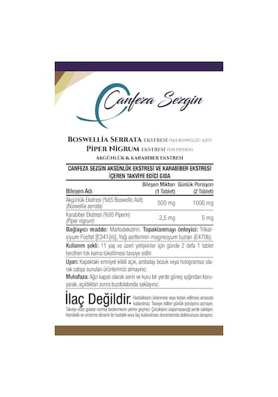 Canfeza Sezgin Boswellia Serrata Eki 60 Tablet