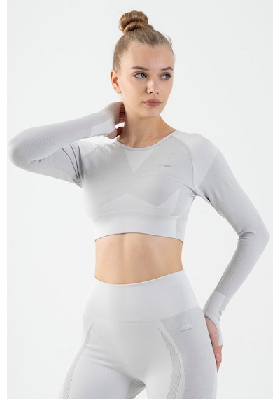 Maraton Active Slimfit Kadın Bisiklet Yaka Uzun Kol Fitness Ekru Crop Top 816013 Ekru