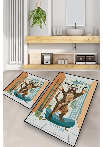 TAME YOUR TIGER  DIT 2 LI SET Banyo Halısı Banyo Paspası Çok Renkli