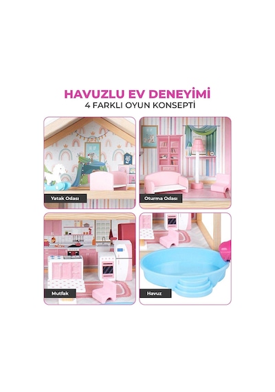 Pembe Ahşap Kaydıraklı Oyun Evi, Ahşap Oyun Evi, Çocuk Halısı T2010